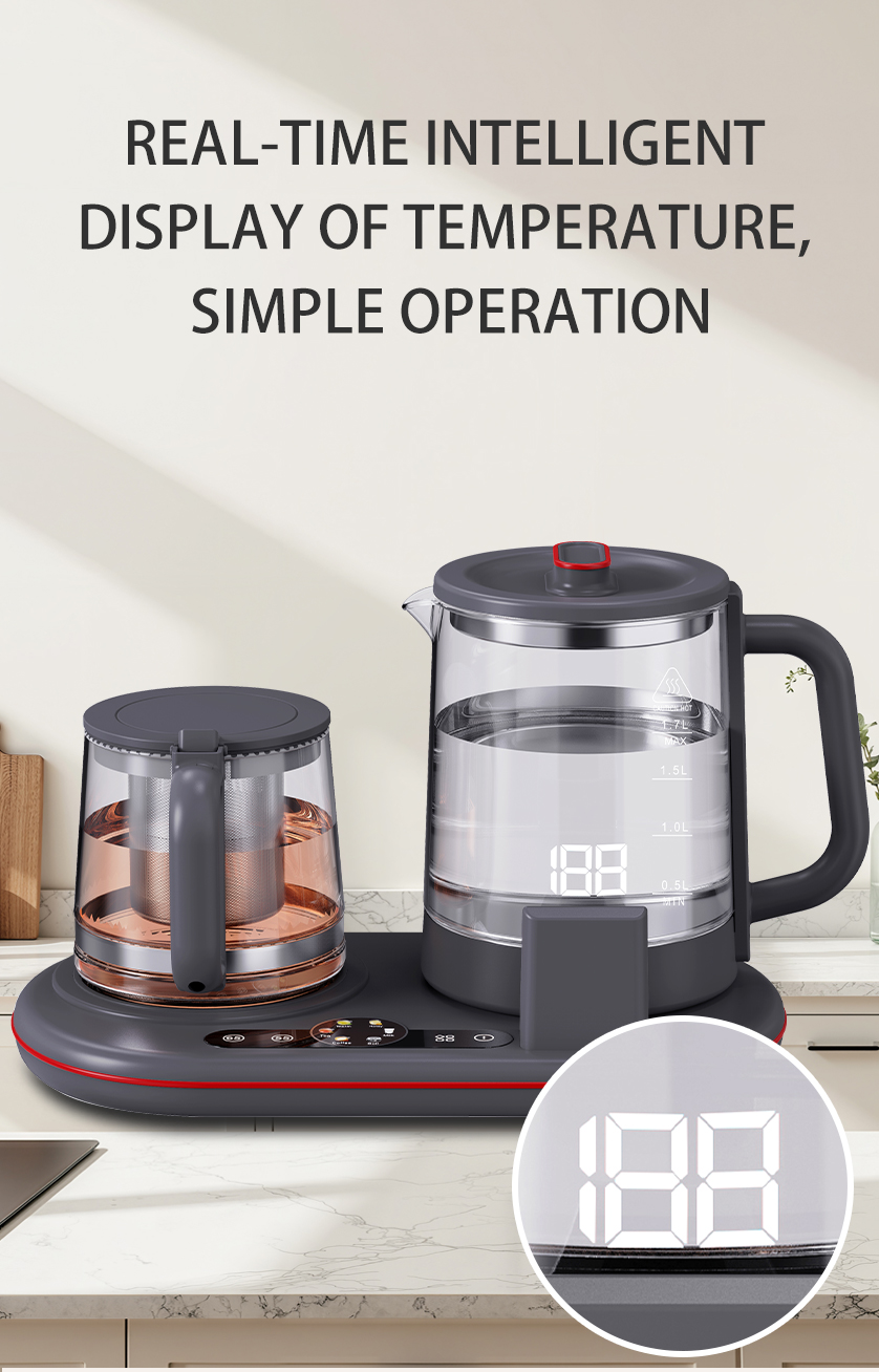 Nueva máquina moderna para hacer té de baja potencia, termopotable portátil de cristal para mantener el calor, juego de bandejas para hervidor de Hotel, tetera eléctrica de 1,7 L + 1,1 L