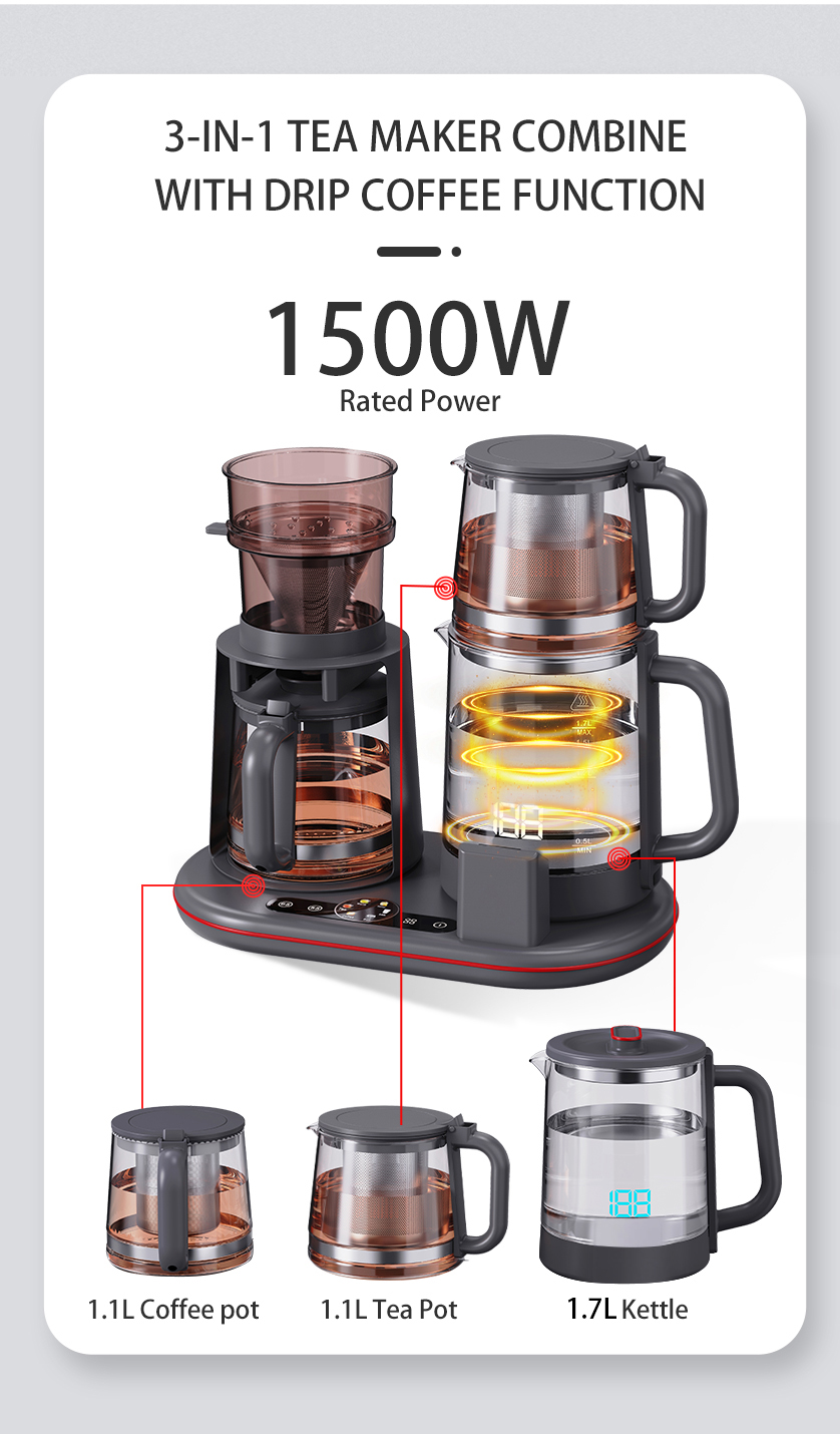 Hervidor Digital inteligente 3 en 1, Control táctil, ajuste de temperatura, Panel de Control inteligente, hervidor familiar para preparar café y té