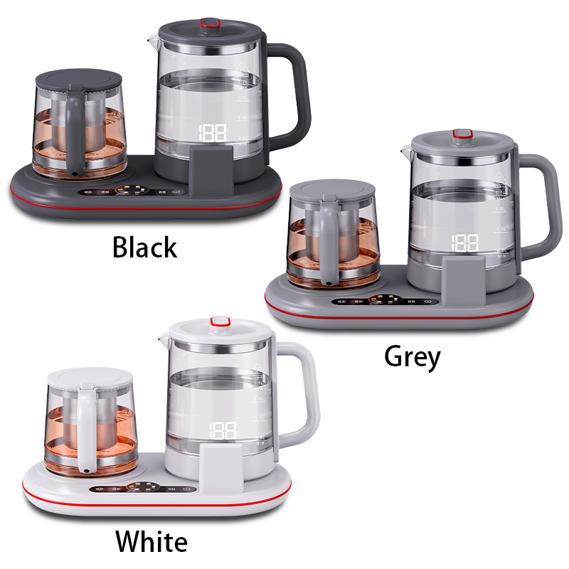 Nueva máquina moderna para hacer té de baja potencia, termopotable portátil de cristal para mantener el calor, juego de bandejas para hervidor de Hotel, tetera eléctrica de 1,7 L + 1,1 L