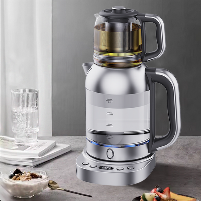 Tetera turca con pantalla Led CE, tetera eléctrica de 2,0l con filtro de vidrio, tetera y cafetera 