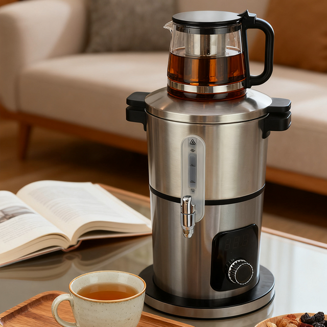 Fabricante mayorista de acero inoxidable 4l, máquina para hacer té Samovar ruso, hervidor de agua eléctrico Samovar turco a la venta