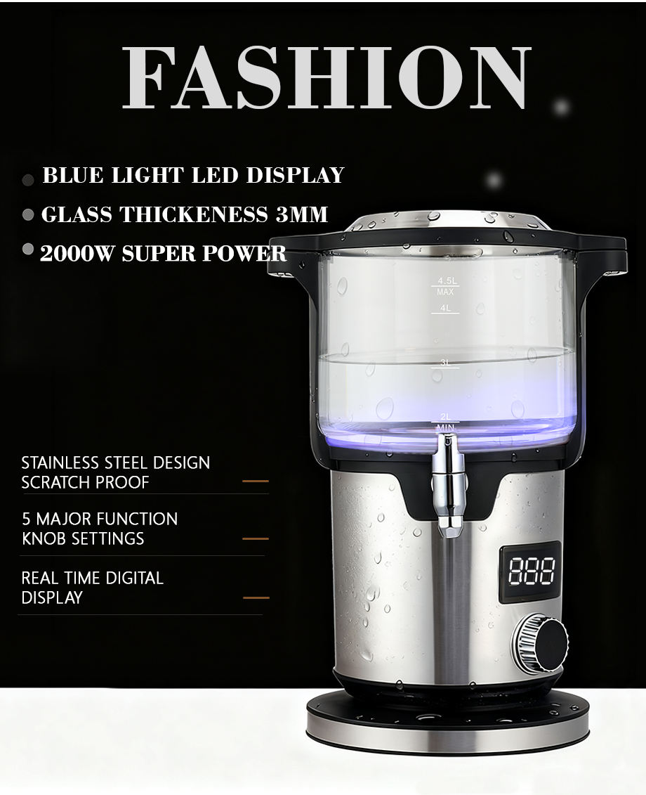 Máquina para hacer té inteligente de doble capa, 4,5 + 1,1l, perilla doméstica de 2000W, hervidor de té turco, hervidores eléctricos inalámbricos para hervir agua