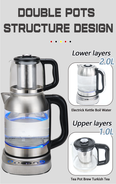 Hervidor de agua de cristal ruso de 2,0l, juego de té doble Digital CB CE, tetera turca, hervidor de té eléctrico con infusor, Popular 