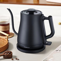 Cafetera de estilo moderno de 1500W con cuello de cisne de ebullición rápida, tetera negra mate de 1,0 l, cafetera para café por goteo en casa