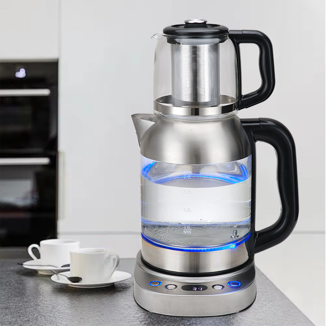 Elemento calefactor automático inteligente de acero inoxidable, juego de tetera eléctrica para mantener el calor, tetera turca eléctrica de vidrio 