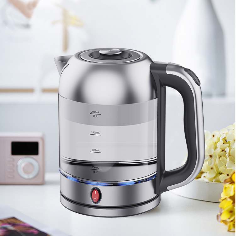 Mini tetera eléctrica portátil, caldera de agua con cuerpo de vidrio de 2,0 L, con función para mantener el calor, máquina para hacer té eléctrico 