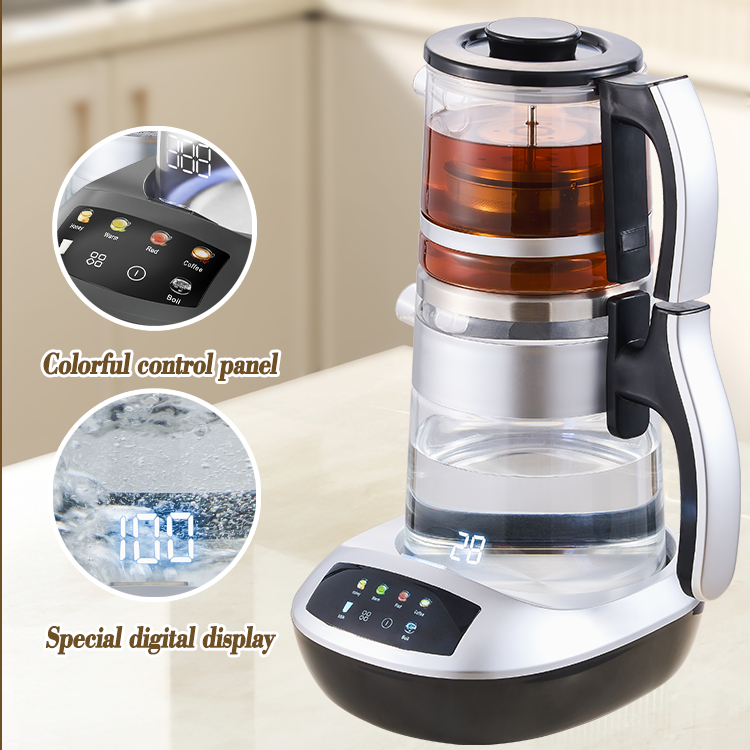 Tetera de vidrio al por mayor, tetera 2 en 1, tetera eléctrica Samovar, tetera portátil, doble Panel de Control colorido, tetera Digital de vidrio