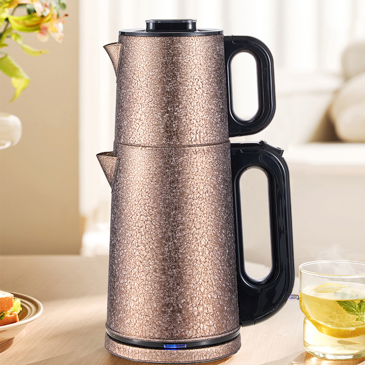 Tea de té de acero de doble acero inoxidable Grado de comida Turca 2 en 1 Té de té eléctrico Fuga de té té Electrice con filtro de infusores 