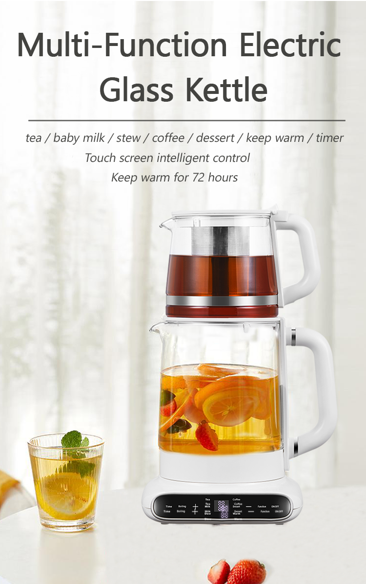 Hervidor eléctrico de vidrio doble con calentador, tetera de vidrio con Control de temperatura, diseño de tetera turca Samovar