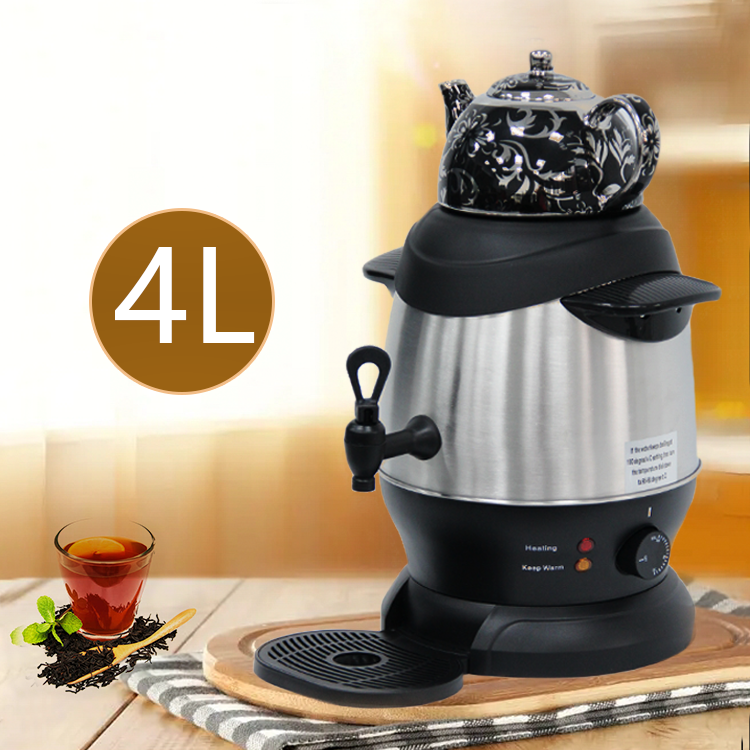 Tetera profesional de acero inoxidable con doble Samovar, juego de tetera eléctrica esmaltada, tetera Samovar, función de mantenimiento del calor 