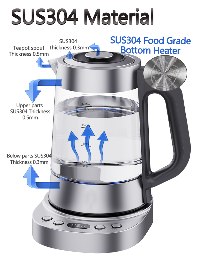 YUEKON Diseño Hervidor de vidrio doble Interruptor automático Control de temperatura 2 en 1 Máquina de té turco Samovar eléctrico