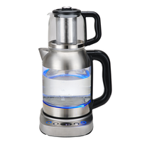Tetera de vidrio turca 2 en 1, tetera doble Samovar, 1850W, 2,0l, acero transparente, vidrio de alto borosilicato, hervidores eléctricos inalámbricos