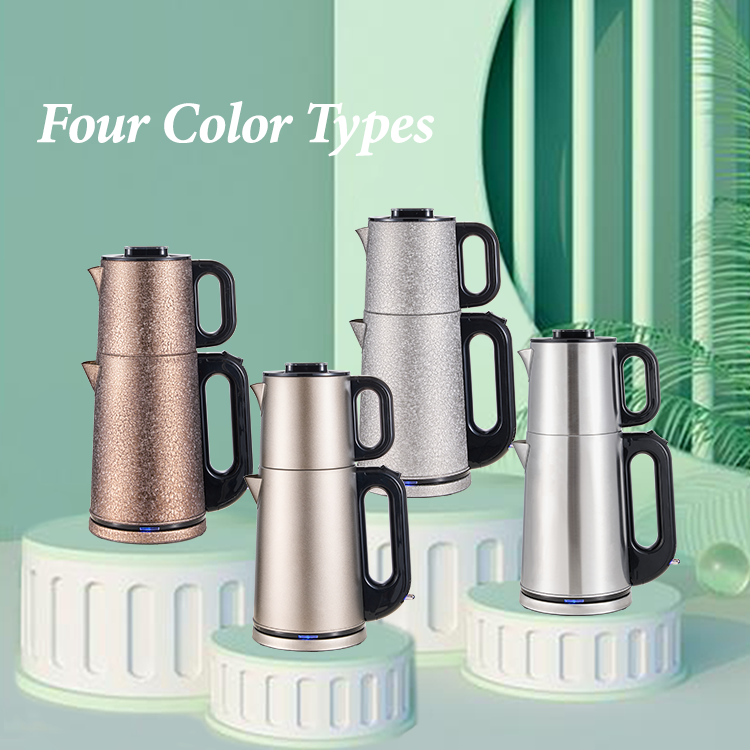 Tea de té de acero de doble acero inoxidable Grado de comida Turca 2 en 1 Té de té eléctrico Fuga de té té Electrice con filtro de infusores 