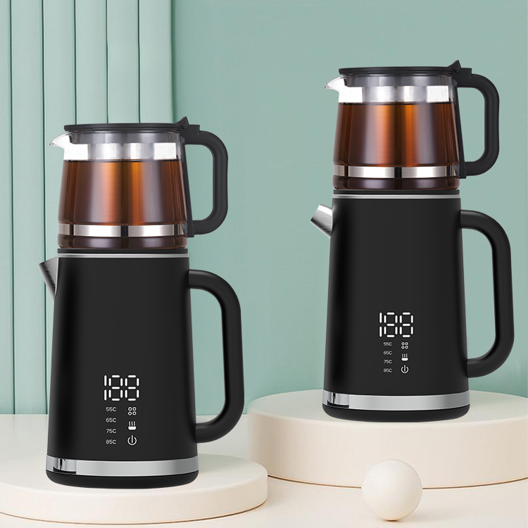 Hervidor moderno de doble pared de 1500w, Base de 360 ​​grados, 1,5l + 1,1l, Hervidor eléctrico inteligente de doble capa con tetera pequeña