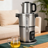 Electrodomésticos Hervidor eléctrico de acero inoxidable de doble capa, tetera automática, tetera Samovar persa 2 en 1, Samovar plateado