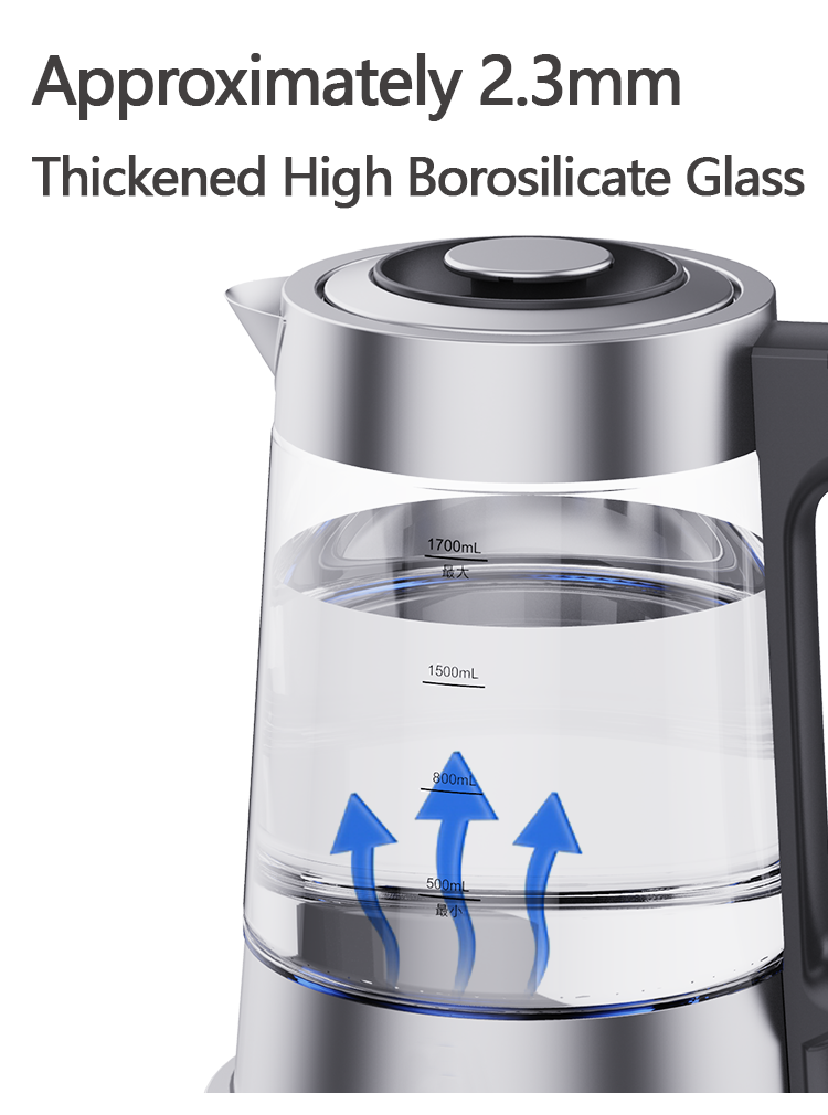  Tetera de cristal 2 en 1 combinada Samovar doble, tetera de 1,7 L + 1,0 L con cuerpo de cristal, electrodoméstico de cocina 