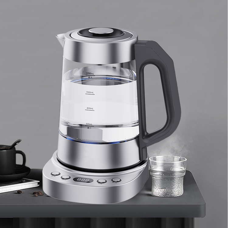 Hervidor de agua eléctrico Interior con LED azul elegante turco, fabricante de té Digital, hervidor de vidrio inalámbrico con Control de temperatura de acero inoxidable 