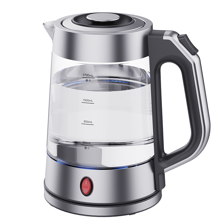 YUEKON Venta Caliente 1.7l Apagado Automático Tetera Eléctrica Tetera de Vidrio Eléctrica Con Led Azul