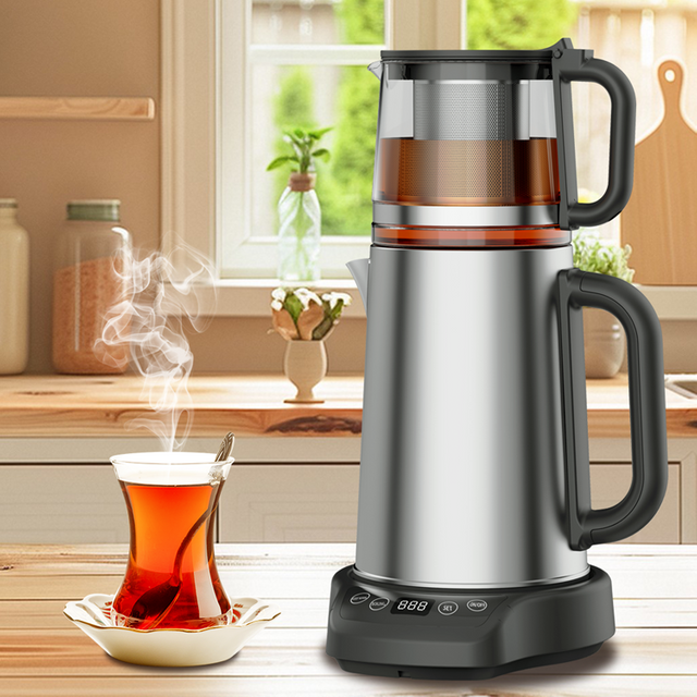 Electrodomésticos de cocina 1500W Machista de té de protección y protección para hervir 2.0L+1.1L Doble de la doble tetera eléctrica con tetera de vidrio