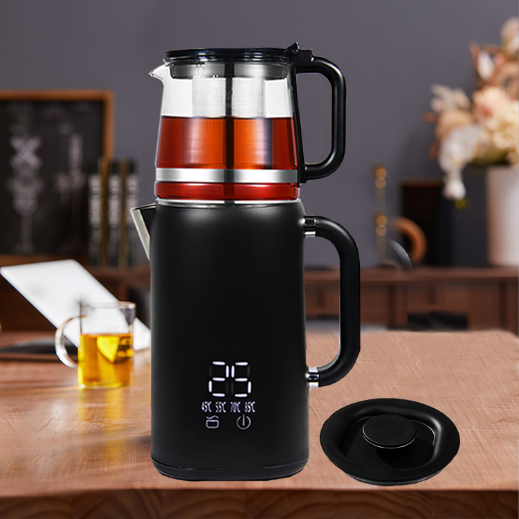 Tetera con pantalla táctil digital de doble pared de gran capacidad de 1,7 L + 1,1 L con base inalámbrica giratoria