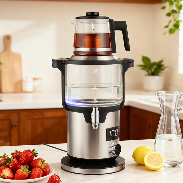 Máquina para hacer té inteligente de doble capa, 4,5 + 1,1l, perilla doméstica de 2000W, hervidor de té turco, hervidores eléctricos inalámbricos para hervir agua