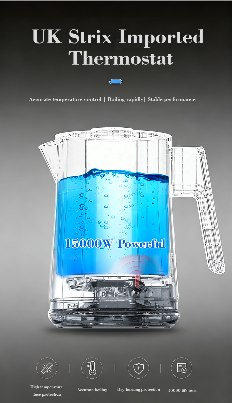 Hervidores con termostato Strix, venta al por mayor de fábrica, hervidor de agua eléctrico de 1500W y juego de tetera con pantalla de Control táctil para mantener el calor