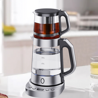 Hervidor de vidrio eléctrico de varias secciones con control de temperatura, colador de té de acero inoxidable 304, tetera con bandeja