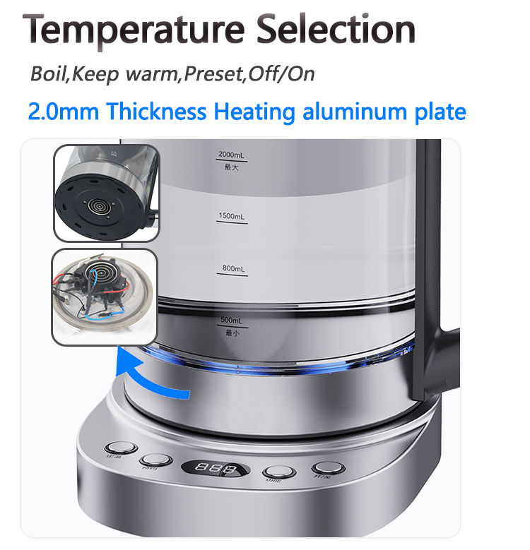 Elemento calefactor automático inteligente de acero inoxidable, juego de tetera eléctrica para mantener el calor, tetera turca eléctrica de vidrio 