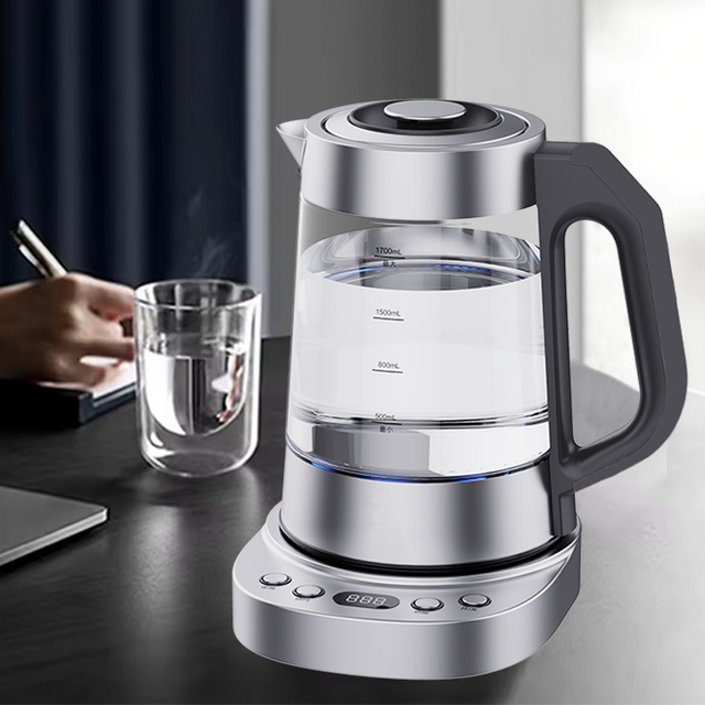 Hervidor de agua eléctrico con función de mantenimiento caliente, hervidor de té eléctrico de alta calidad con luz indicadora de LED azul, jarra eléctrica de vidrio
