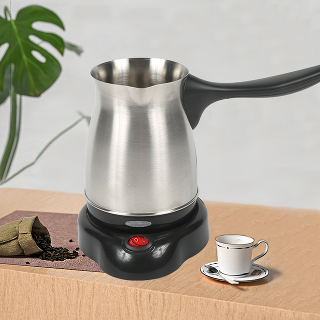 Cafetera árabe turca de Color plateado, cafetera Espresso Mocha de 0,5 l, hervidor de café pequeño de acero inoxidable con mango