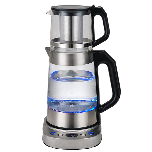 Medio Oriente Arabia Saudita Samovar nuevo tipo 1.7l + 1.0l tetera turca de acero inoxidable con tetera de vidrio Hervidor eléctrico