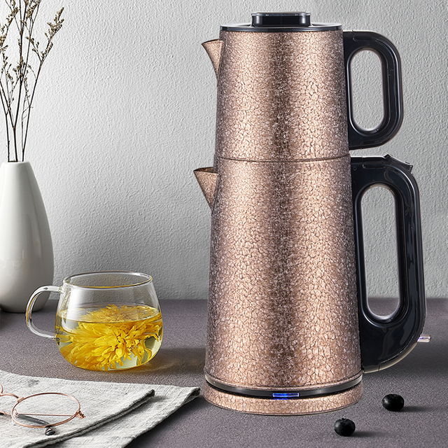 Tea de té de acero de doble acero inoxidable Grado de comida Turca 2 en 1 Té de té eléctrico Fuga de té té Electrice con filtro de infusores 