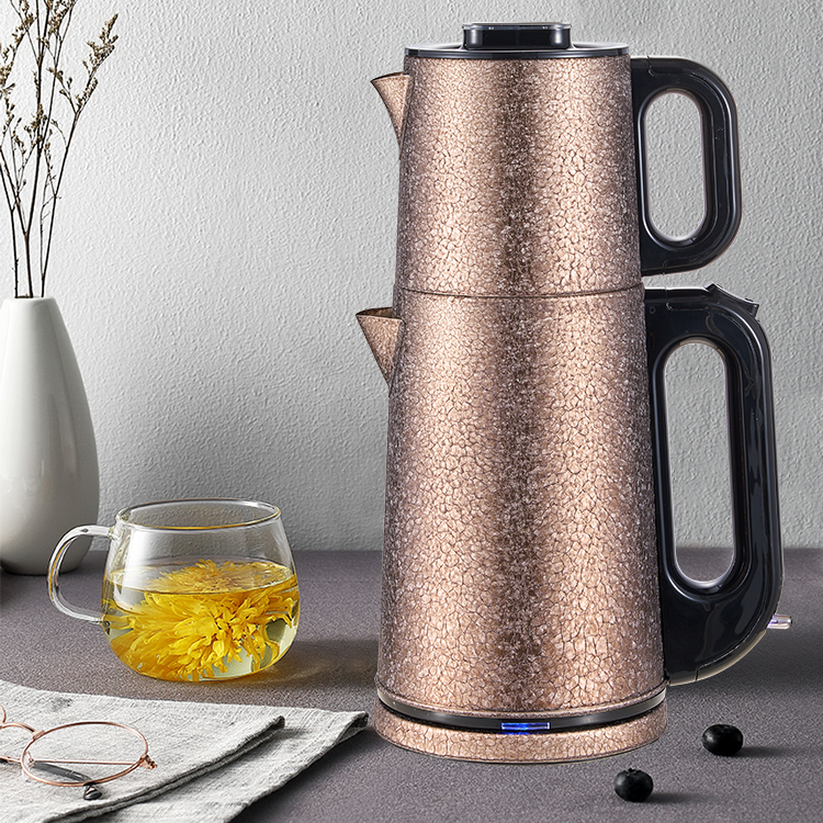 Tea de té de acero de doble acero inoxidable Grado de comida Turca 2 en 1 Té de té eléctrico Fuga de té té Electrice con filtro de infusores 