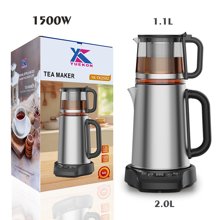Aparato doméstico OEM Custom Electric Glass Kettle Tea Té Maker Maker Machine 2.0L+1.1LdOuble Heta de acero inoxidable y tetera 