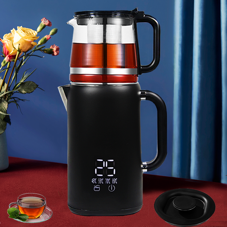 Tetera con pantalla táctil digital de doble pared de gran capacidad de 1,7 L + 1,1 L con base inalámbrica giratoria