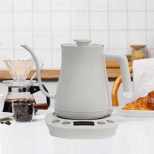 YUEKON Tetera con cuello de ganso, tetera blanca de acero inoxidable, tetera eléctrica inteligente para verter sobre café, té, temperatura ajustable
