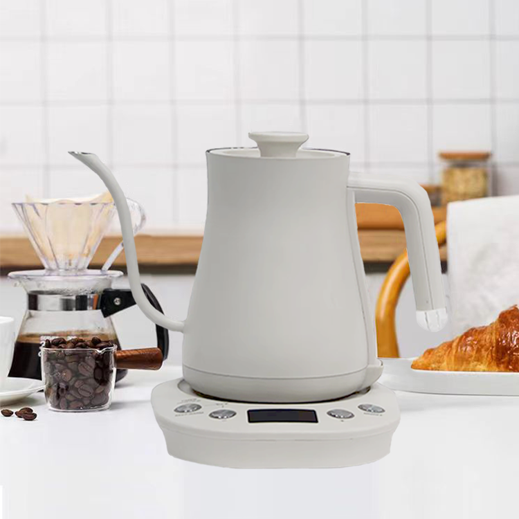YUEKON Tetera con cuello de ganso, tetera blanca de acero inoxidable, tetera eléctrica inteligente para verter sobre café, té, temperatura ajustable