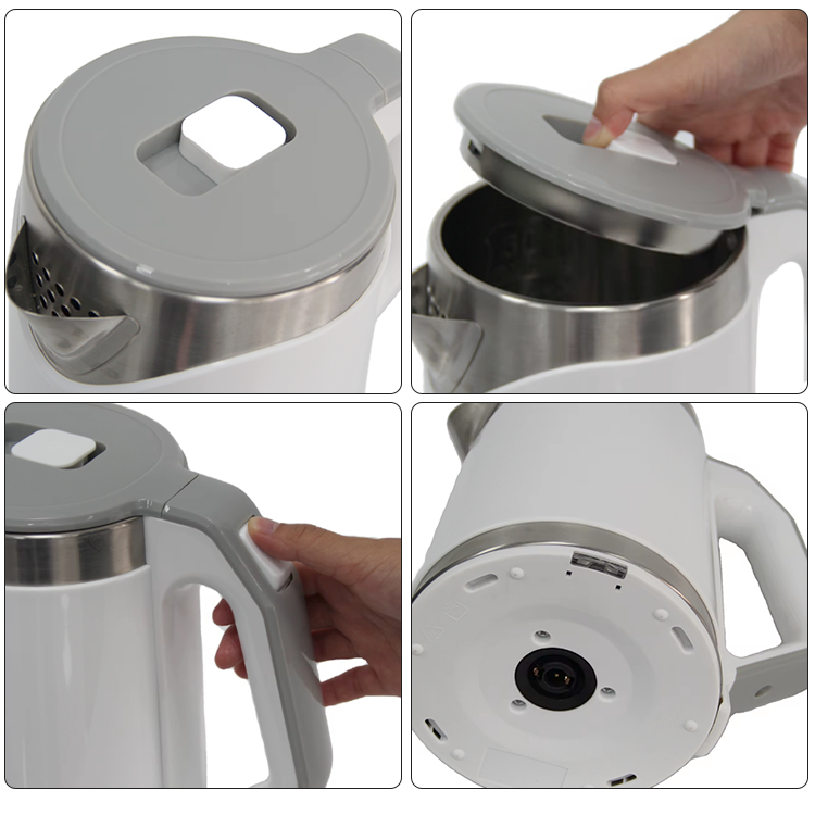 YUEKON Aparatos de cocina Tetera eléctrica de acero inoxidable de doble pared de 2 l Hervidor eléctrico con base de 360 ​​grados 