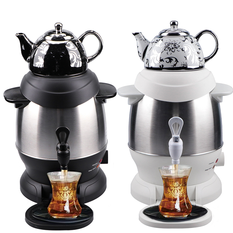Gran oferta, tetera Samovar doble de acero inoxidable de Medio Oriente, juego de tetera eléctrica esmaltada de Samovar turco, tetera de agua de ebullición rápida 