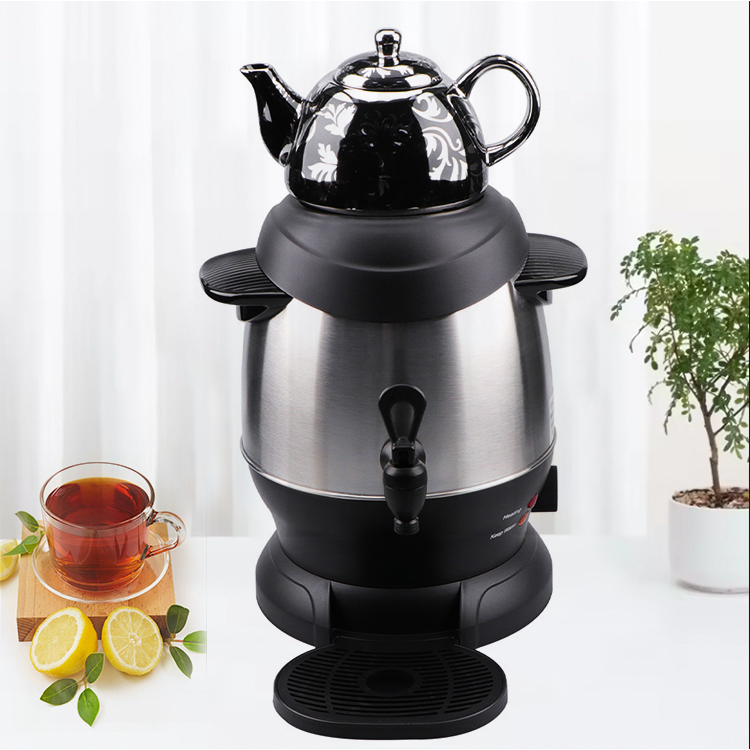 Tetera eléctrica 2 en 1 Samovar de cerámica blanca esmaltada, tetera de 5 litros, elegante tetera eléctrica turca rusa Samovar