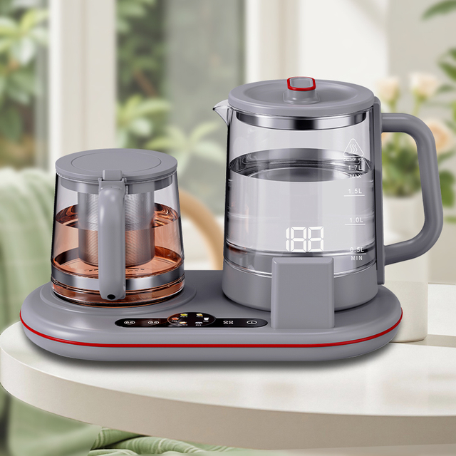 Nueva máquina moderna para hacer té de baja potencia, termopotable portátil de cristal para mantener el calor, juego de bandejas para hervidor de Hotel, tetera eléctrica de 1,7 L + 1,1 L