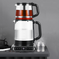 Tetera eléctrica de cristal con Base giratoria 360, 1,5l + 1,1l, elegante Samovar eléctrico turco ruso 