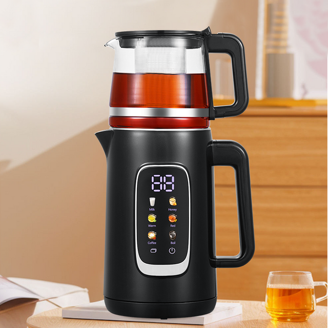 Electrodomésticos de venta en caliente Doble capa 1.5L+1.1L acero inoxidable agua eléctrica hervidor de agua árabe samovar creador de té de vidrio tetera