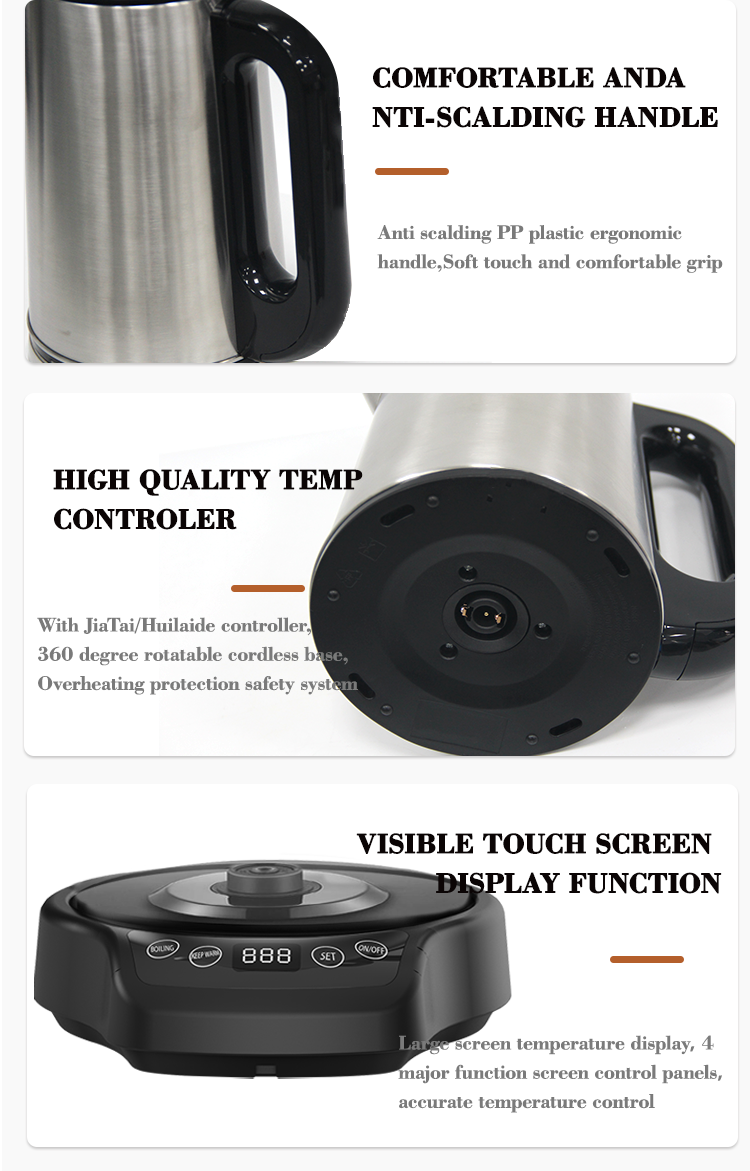 Aparato doméstico OEM Custom Electric Glass Kettle Tea Té Maker Maker Machine 2.0L+1.1LdOuble Heta de acero inoxidable y tetera 
