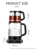 Hervidor inalámbrico con cuerpo de vidrio de doble capa, 1,5l + 1,1l, con filtro de té para cocina y hogar 