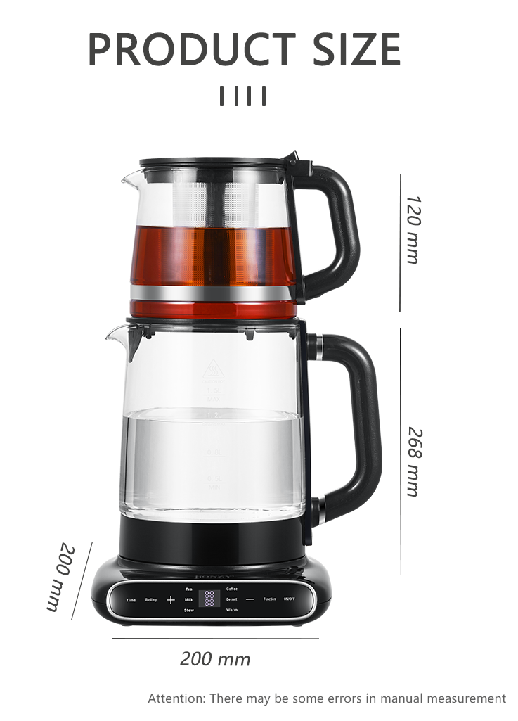 Hervidor inalámbrico con cuerpo de vidrio de doble capa, 1,5l + 1,1l, con filtro de té para cocina y hogar 