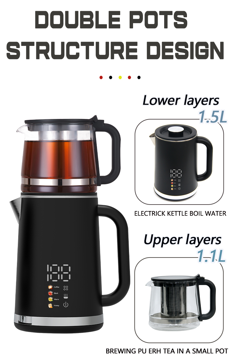 Electrodomésticos nuevos diseño de diseño eléctrico de fábrica Borosilicate Glass Tea Té Glass Glass Hervidor de té para té alto