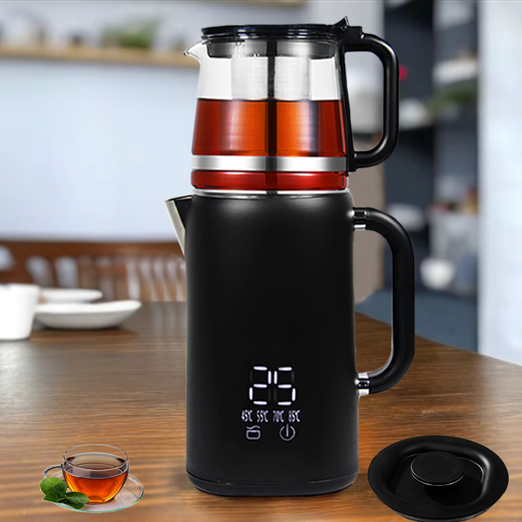 Tetera con pantalla táctil digital de doble pared de gran capacidad de 1,7 L + 1,1 L con base inalámbrica giratoria