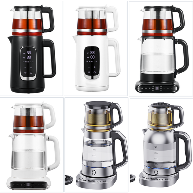 YUEKON-hervidor de agua eléctrico de 1,7 L, máquina de té eléctrica rusa Samovar turca, doble tetera de acero inoxidable con tetera de 1,0 L