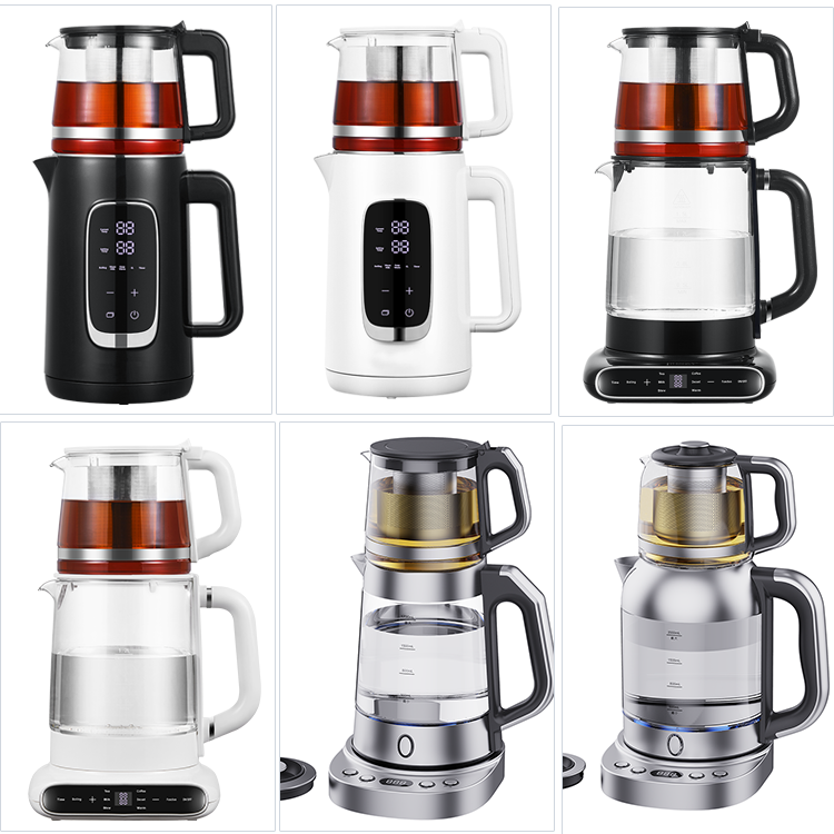 YUEKON Diseño Hervidor de vidrio doble Interruptor automático Control de temperatura 2 en 1 Máquina de té turco Samovar eléctrico